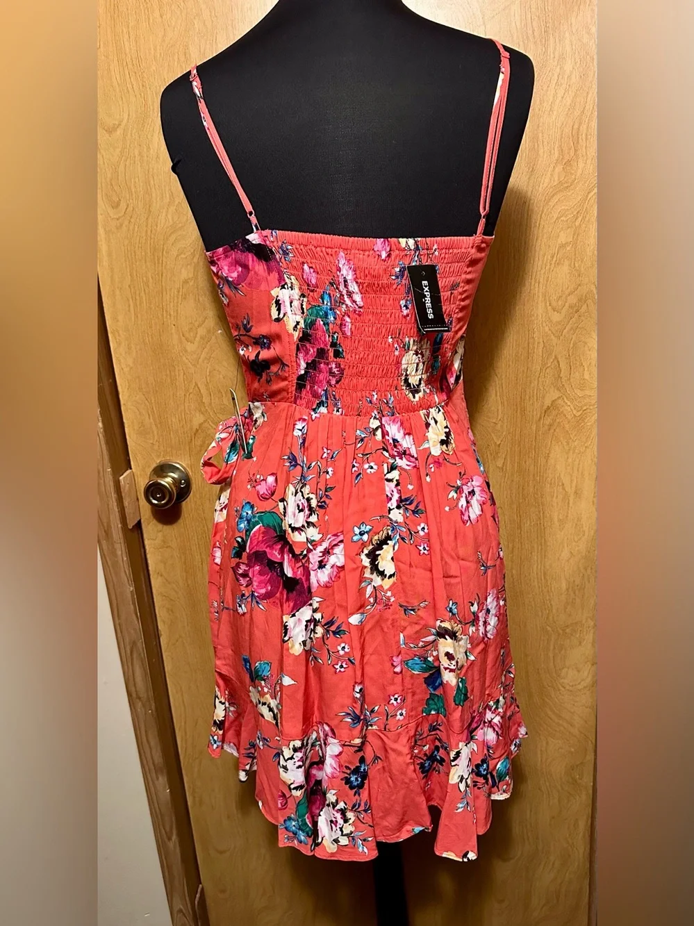 Express Coral Floral Spaghetti Strap Mini Dress